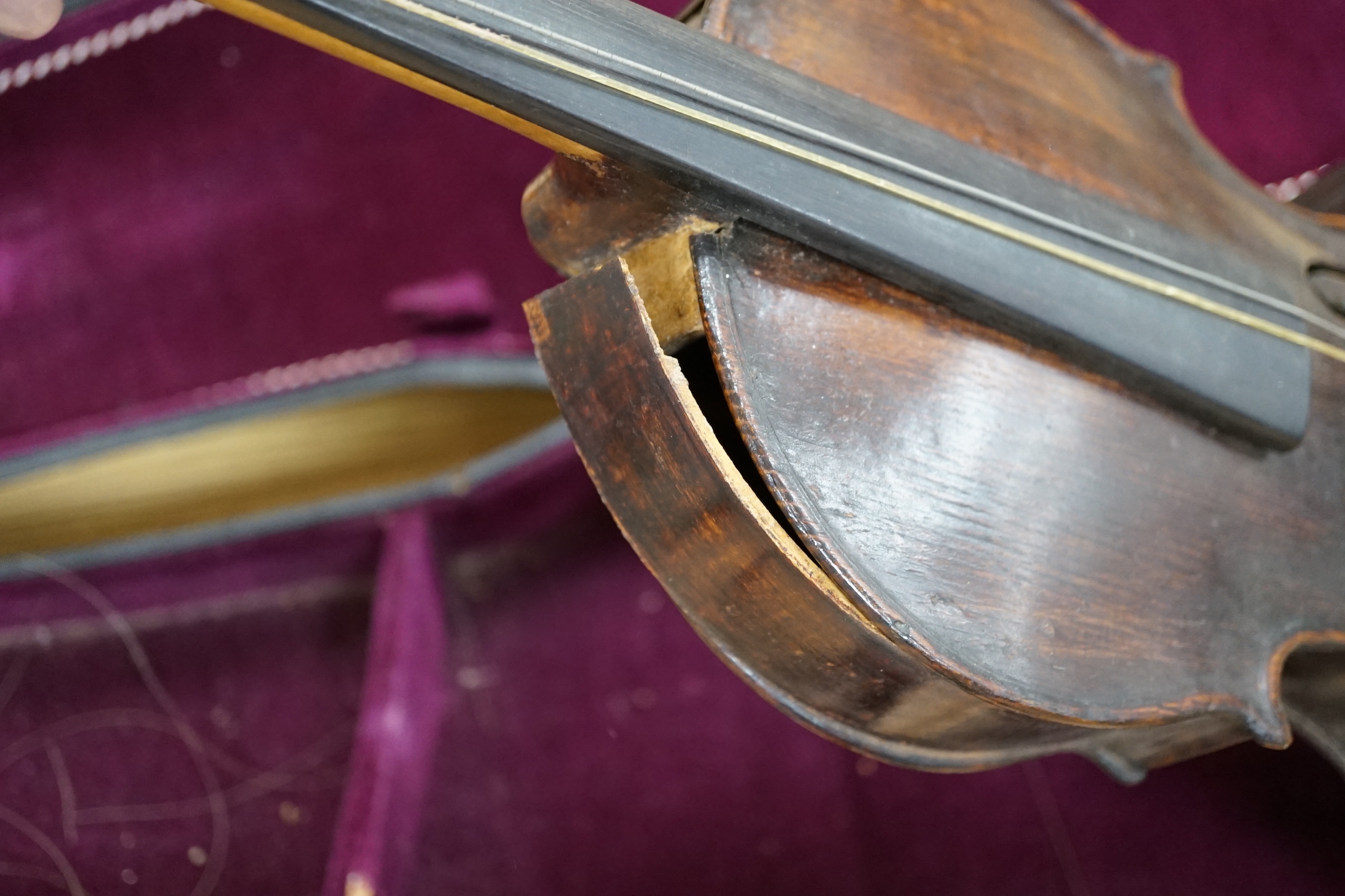 A George Craske (1797-1888) violin with a Hill & Son label, cased (a.f.)